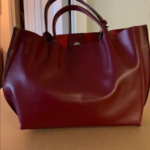 Midsize Co-Lab leather tote in cranberry